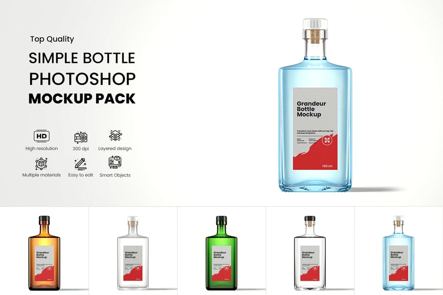 拥有高级光影质感的瓶子PSD样机素材包