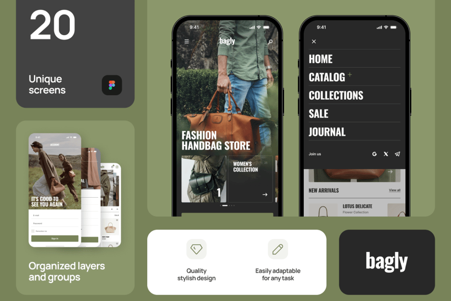 网上售卖手袋应用主题APP UI KIT组件素材包