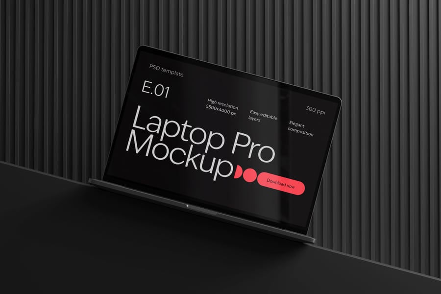 黑色笔记本电脑PSD样机素材包