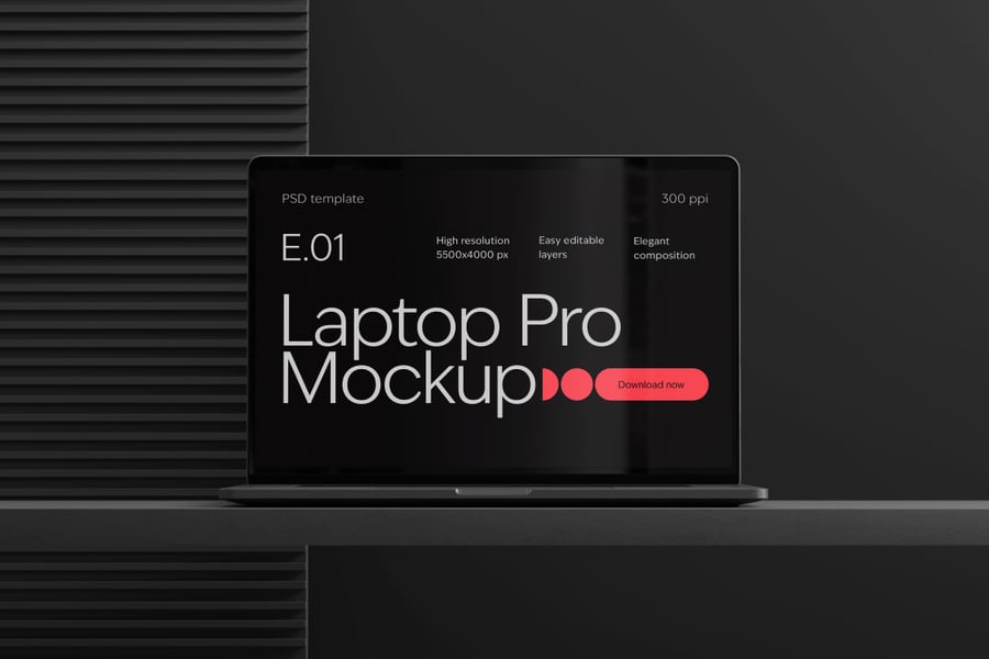 黑色笔记本电脑PSD样机素材包