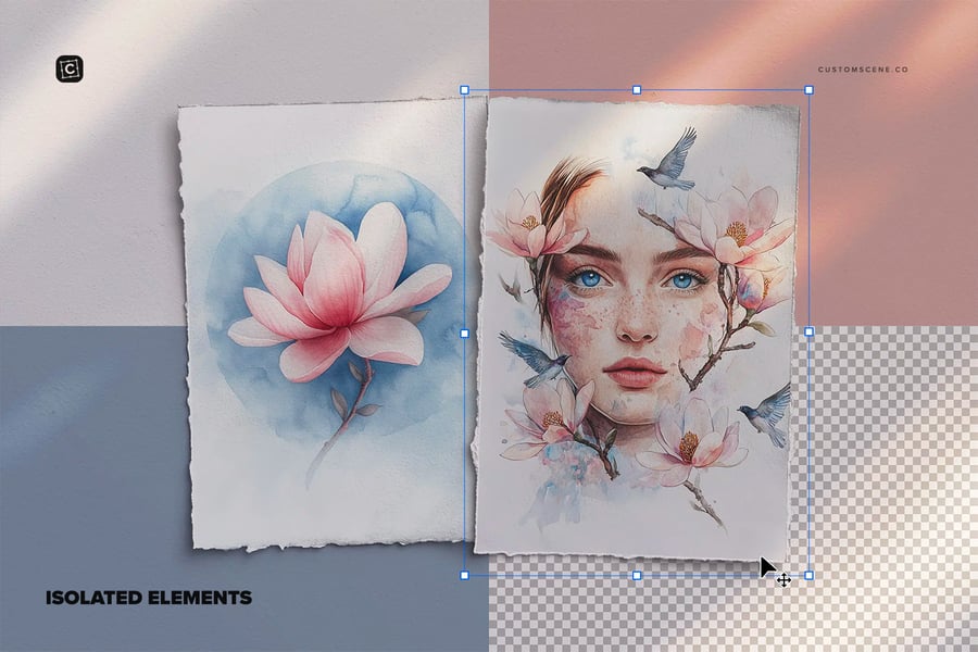 两张A4花边纸PSD样机素材包