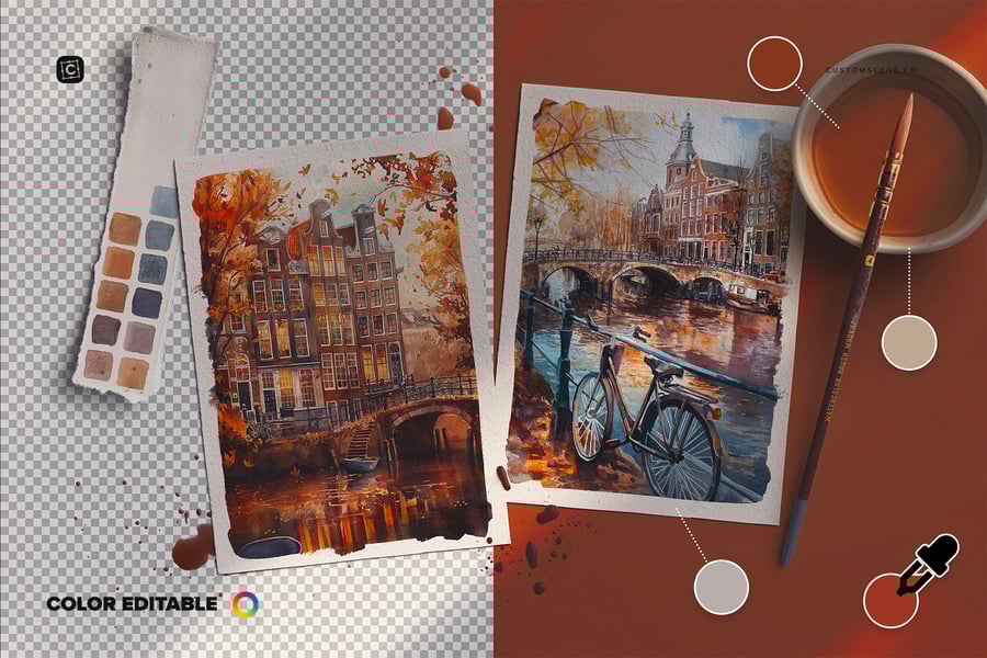 逼真带光影的A5水彩纸PSD样机素材包