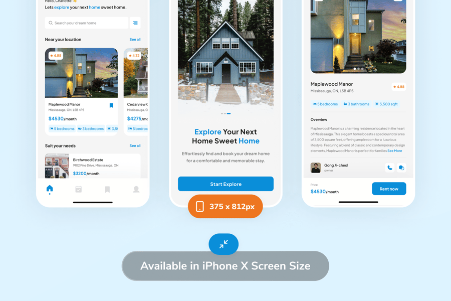 蓝色房屋租赁主题APP UI KIT素材包