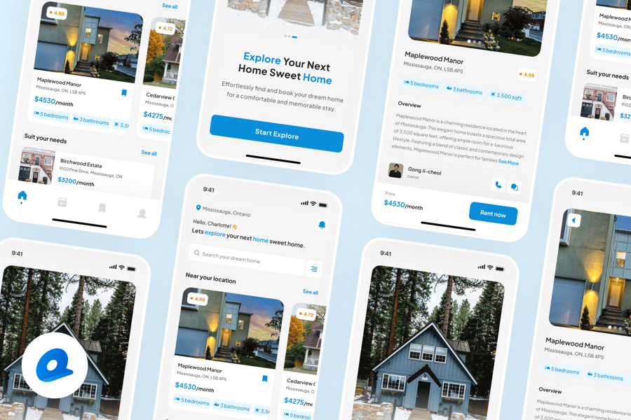 蓝色房屋租赁主题APP UI KIT素材包