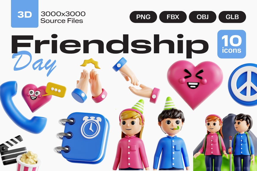友谊日主题3D图标模型素材包