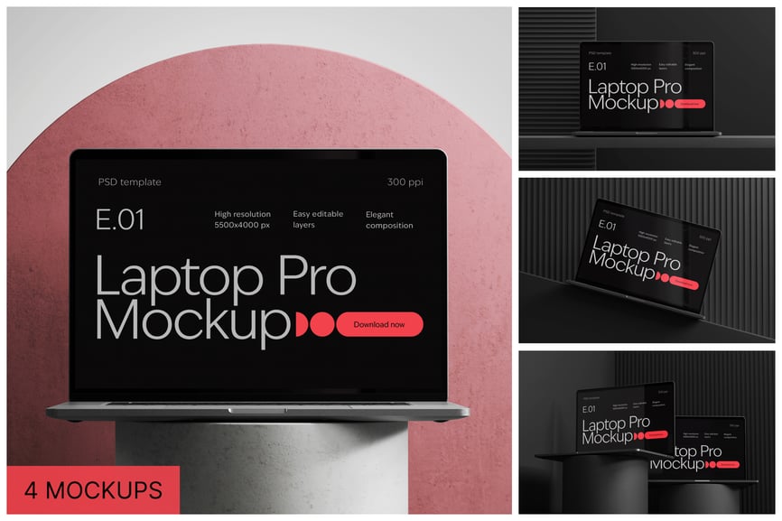 黑色笔记本电脑PSD样机素材包