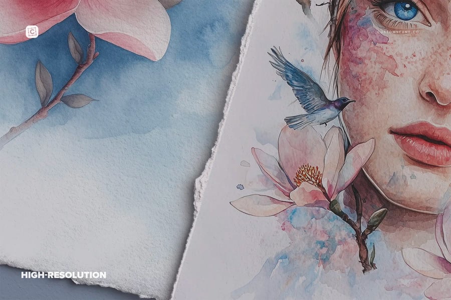 两张A4花边纸PSD样机素材包