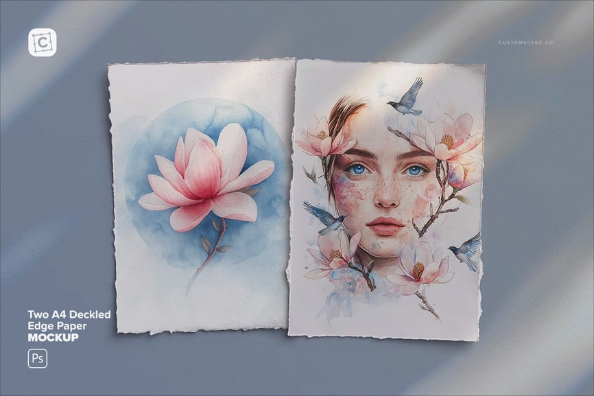 两张A4花边纸PSD样机素材包