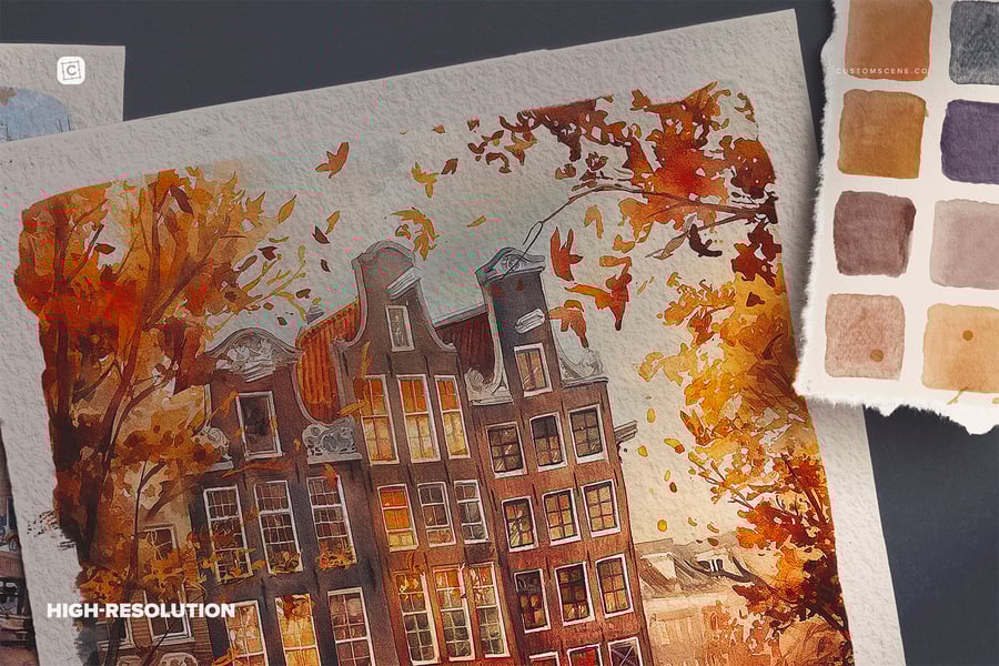 逼真带光影的A5水彩纸PSD样机素材包