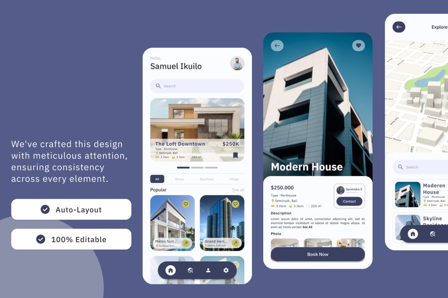 房地产房屋出租出售移动APP UI Kit素材包