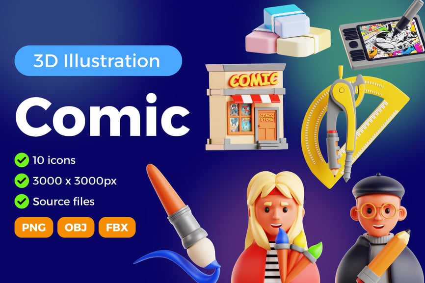 10个漂亮的卡通漫画3D图标素材包