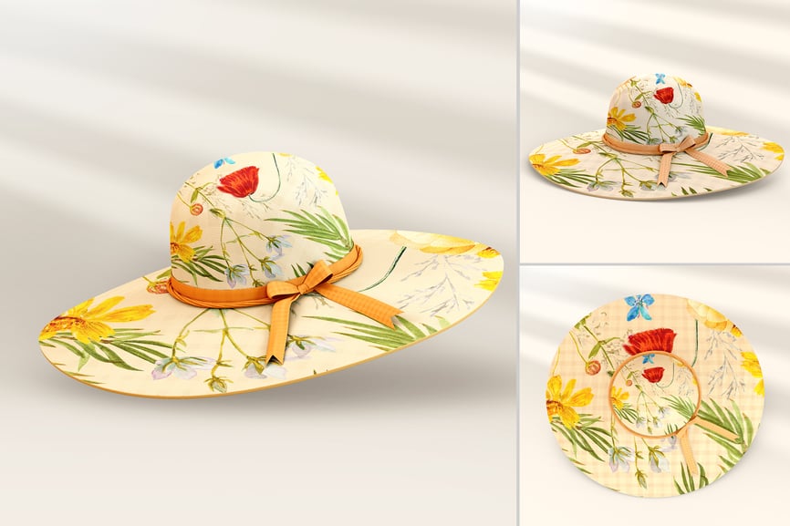 真实带了阴影棉质太阳帽PSD样机素材包