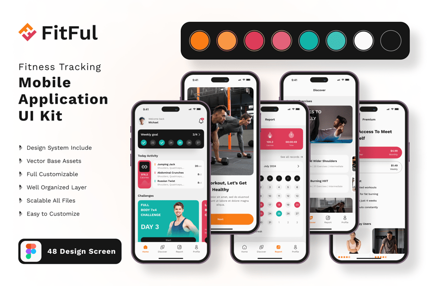 健身追踪相关移动APP UI KIT素材包-1 健身追踪相关移动APP UI KIT素材包