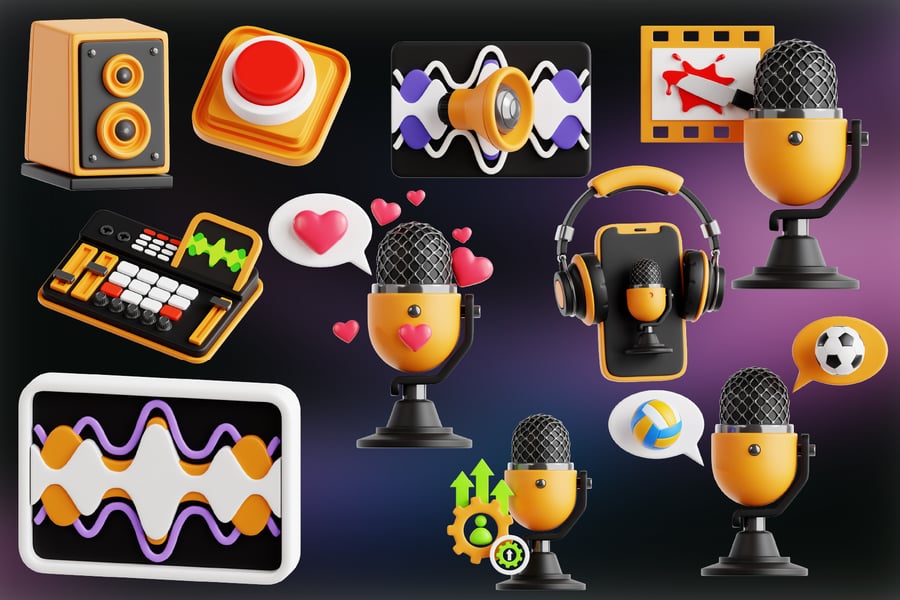 黄黑配色播客主题3D图标素材包