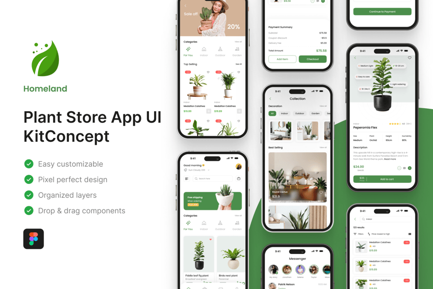 漂亮简洁的绿色植物商店APP UI KIT界面素材包