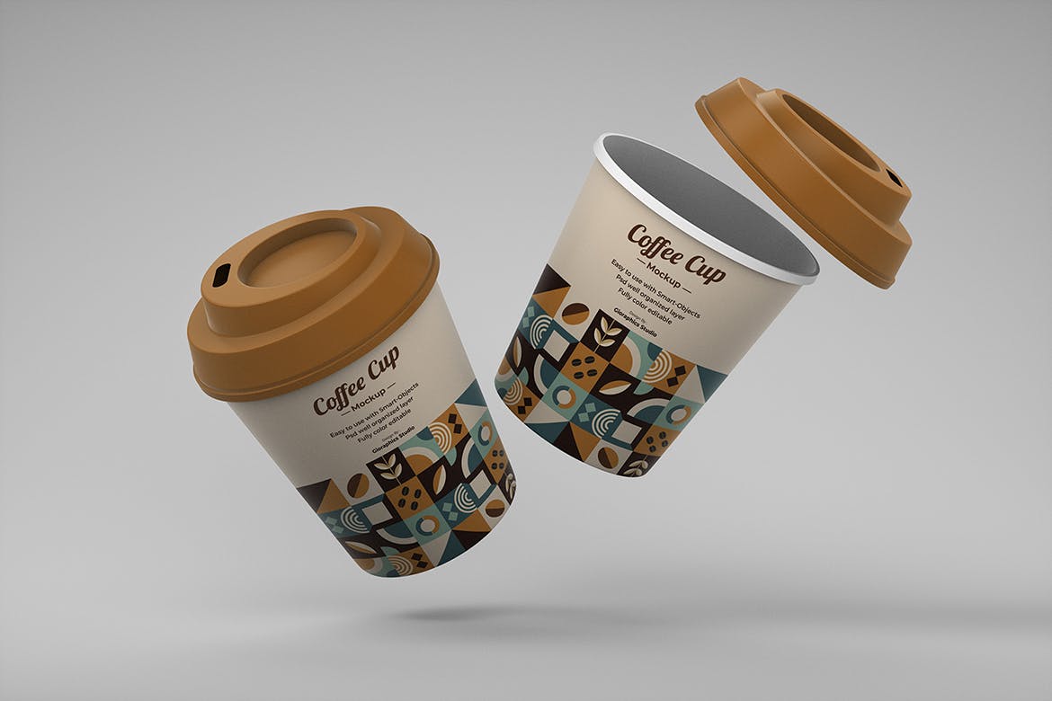 漂亮逼真的咖啡杯子PSD模型素材包