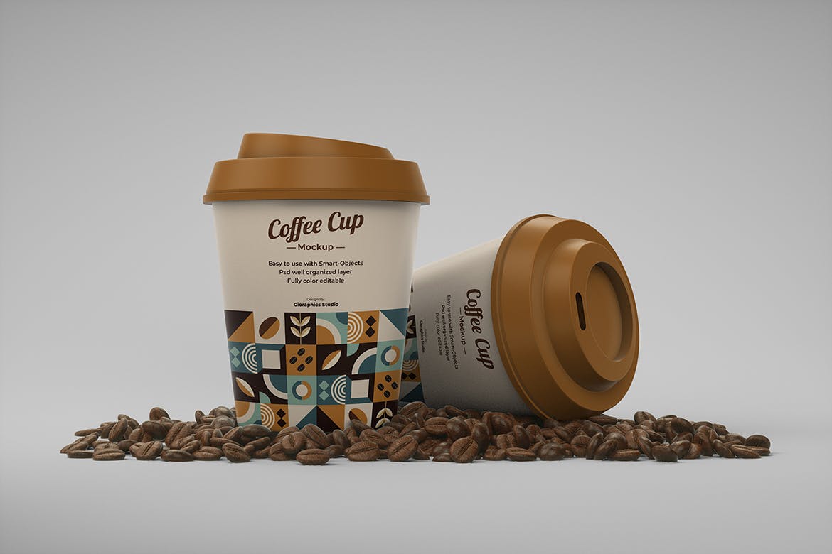 漂亮逼真的咖啡杯子PSD模型素材包
