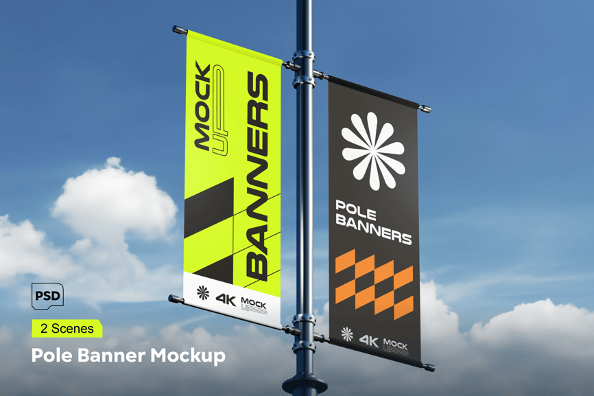 蓝天白云杆横幅PSD样机素材包