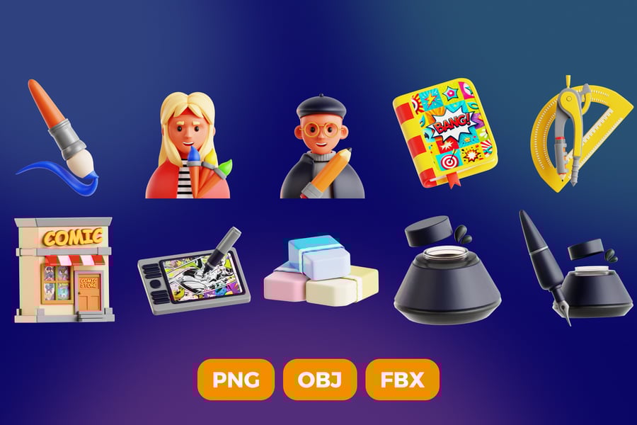 10个漂亮的卡通漫画3D图标素材包