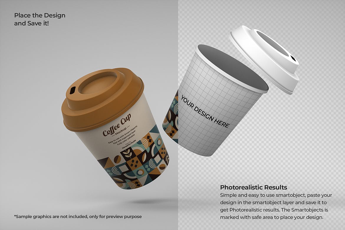 漂亮逼真的咖啡杯子PSD模型素材包