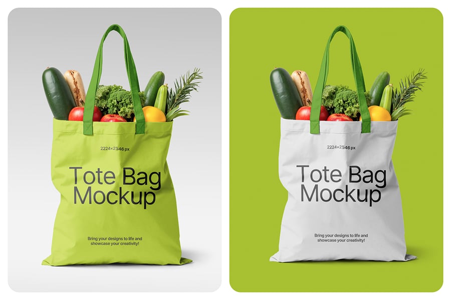 带新鲜蔬菜的PSD手提袋样机素材包-2 带新鲜蔬菜的PSD手提袋样机素材包