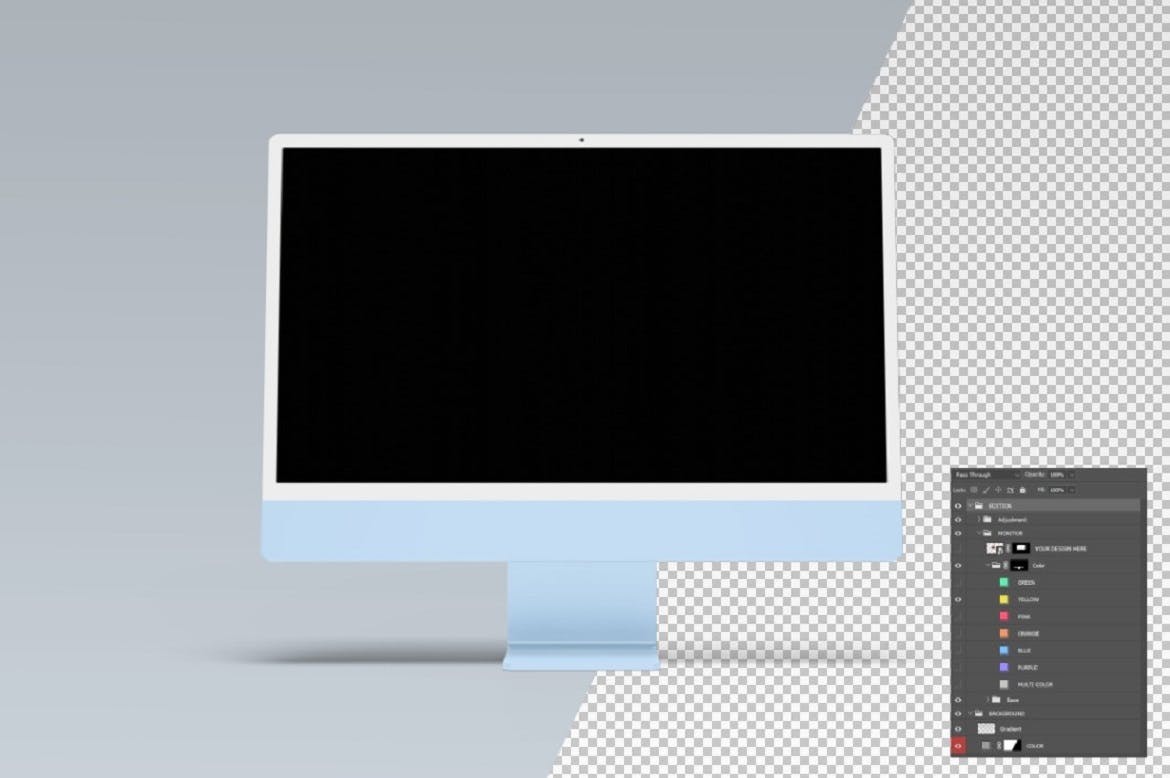 拥有多种色彩的iMac 24寸苹果电脑PSD样机素材包-5 拥有多种色彩的iMac 24寸苹果电脑PSD样机素材包
