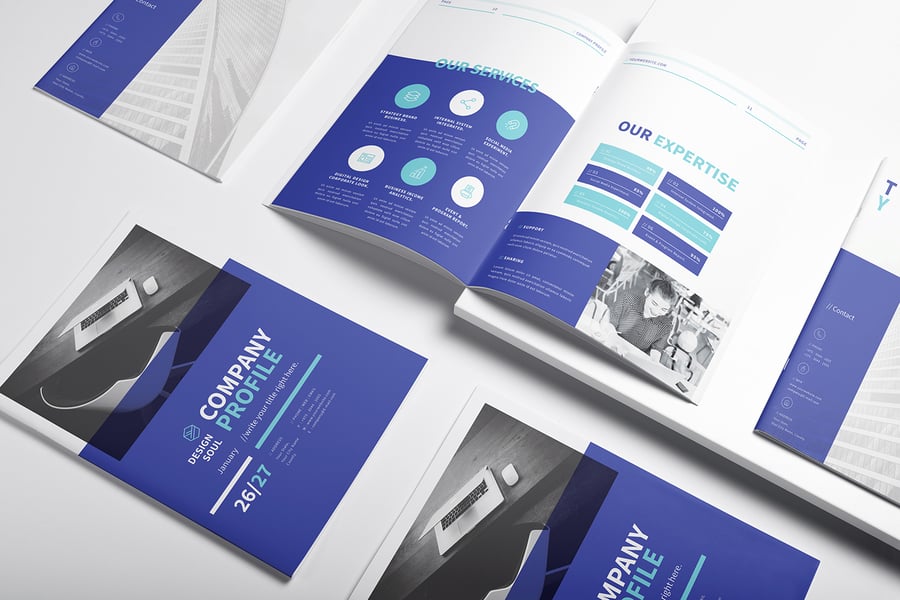欧美风格蓝色简洁公司简介手册