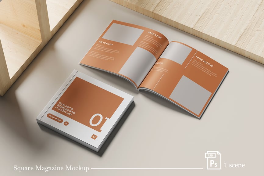 方形杂志PSD模型样机素材包