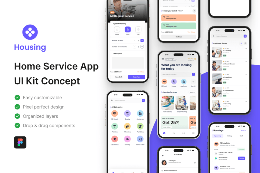 家庭服务应用APP UI Kit素材包