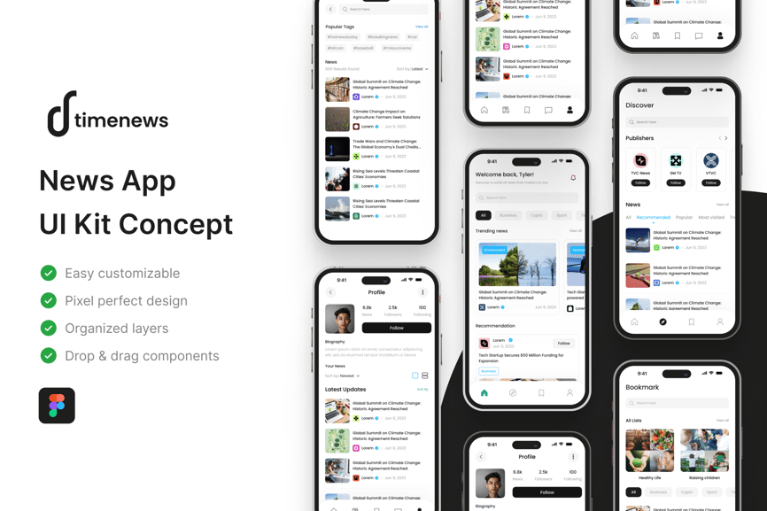 简洁的新闻应用APP UI Kit素材包