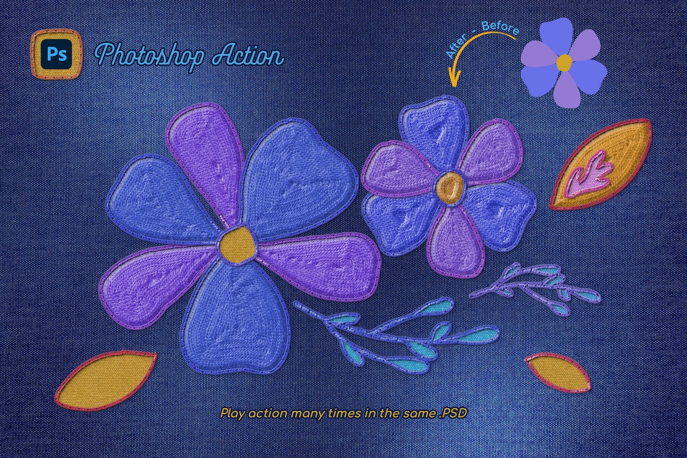 刺绣效果Photoshop动作素材包