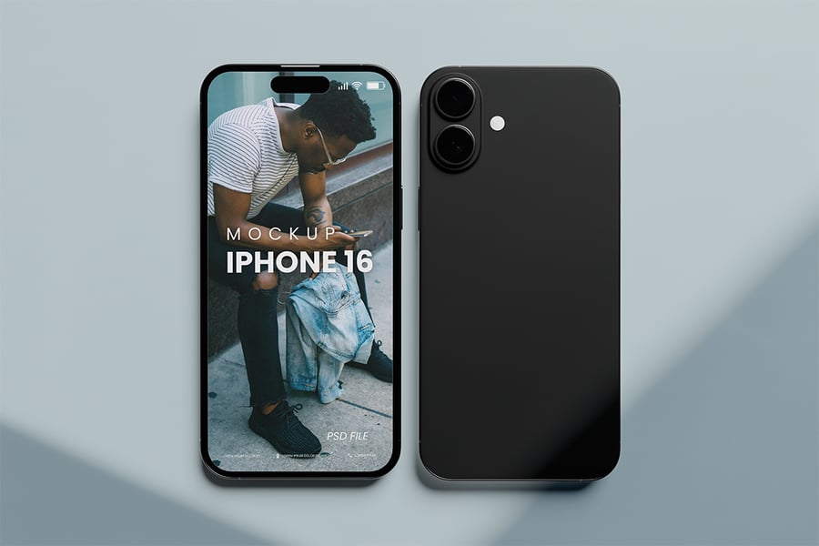 逼真的iPhone 16手机PSD样机素材包