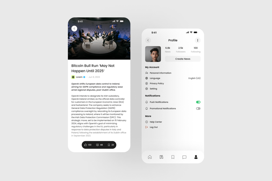 简洁的新闻应用APP UI Kit素材包
