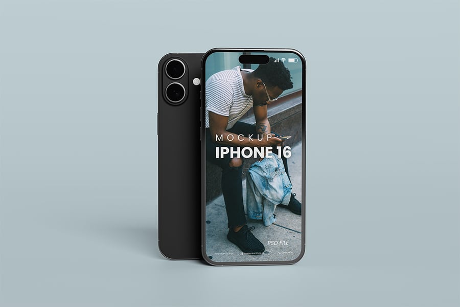 逼真的iPhone 16手机PSD样机素材包