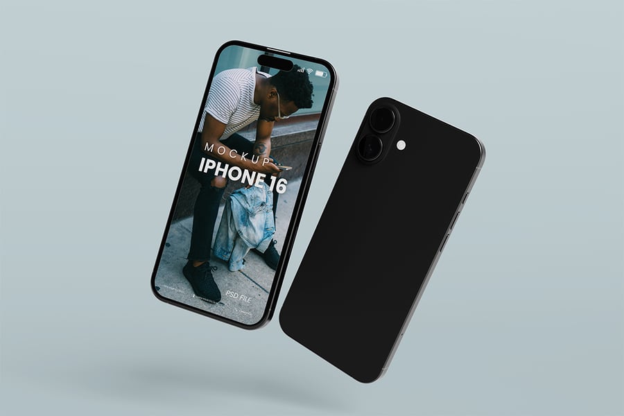 逼真的iPhone 16手机PSD样机素材包