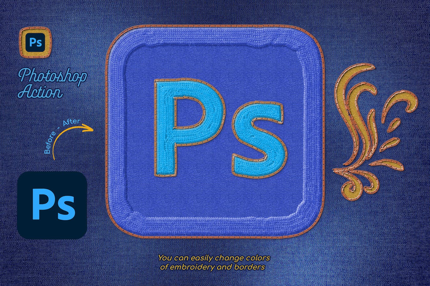 刺绣效果Photoshop动作素材包