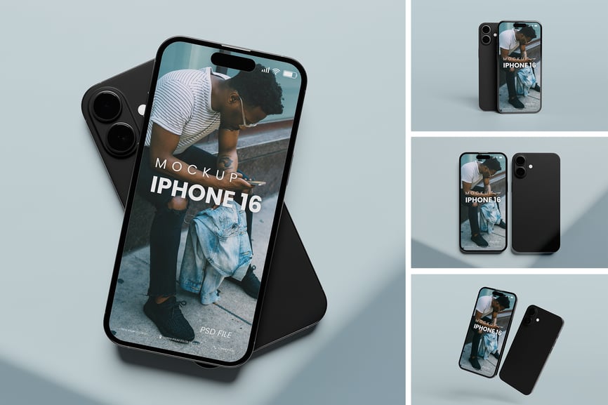 逼真的iPhone 16手机PSD样机素材包