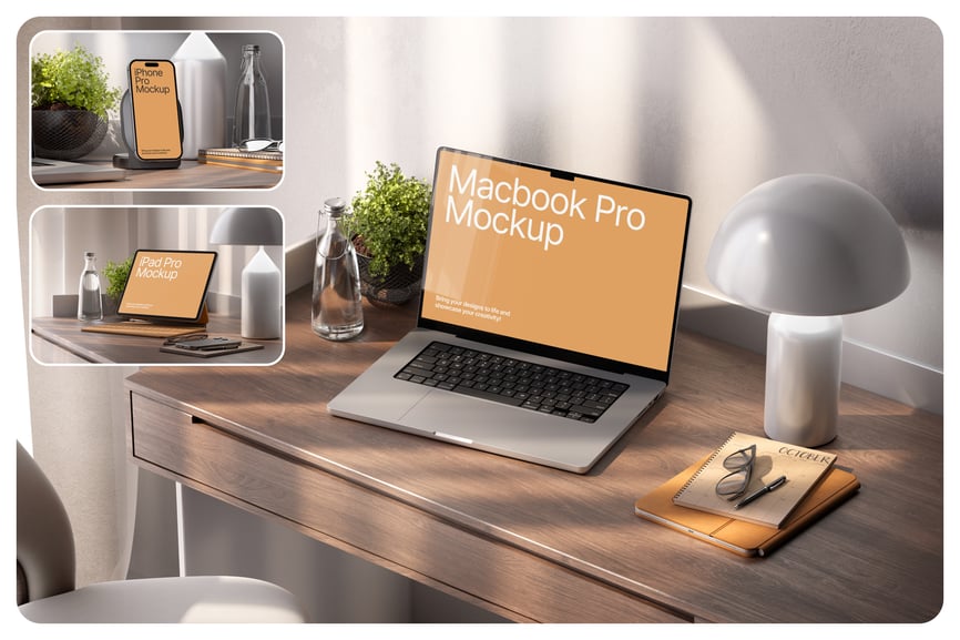 工作桌面设备苹果设备PSD样机素材包