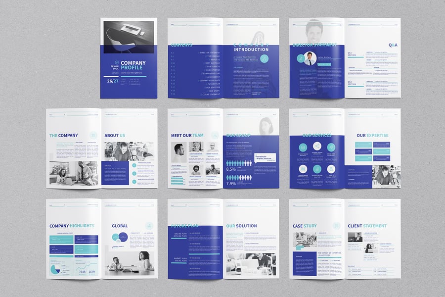 欧美风格蓝色简洁公司简介手册