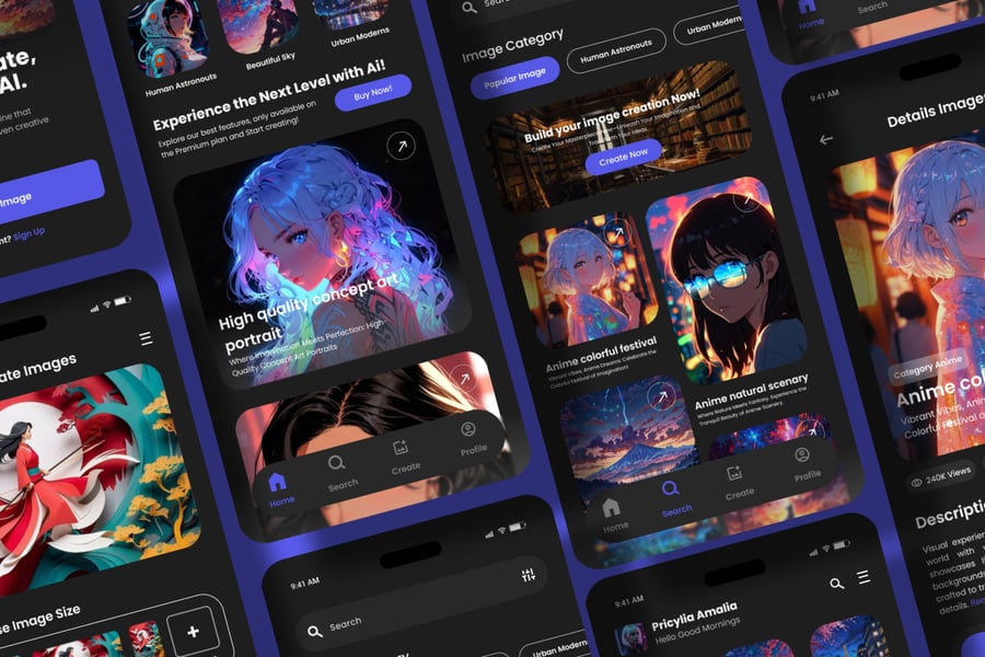 人工智能图像生成器移动应用APP UI界面素材包