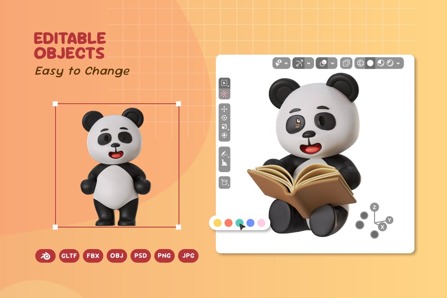 熊猫吉祥物动物3D卡通模型素材包