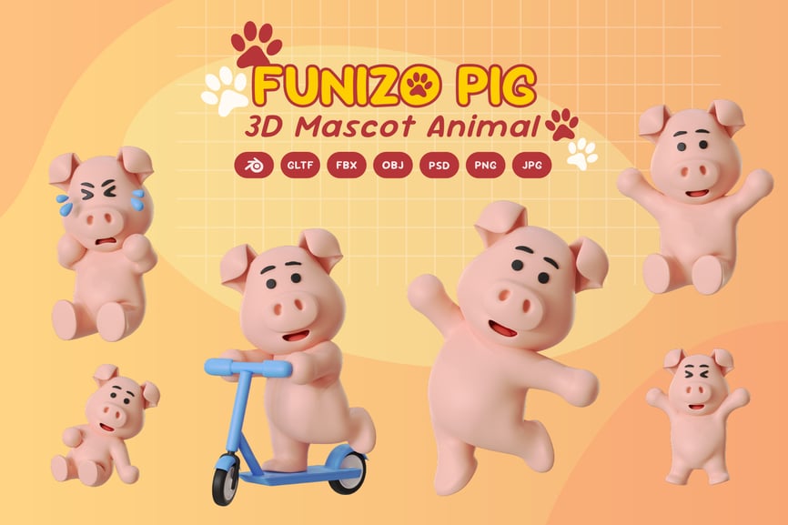 猪吉祥物动物3D卡通模型-1 猪吉祥物动物3D卡通模型