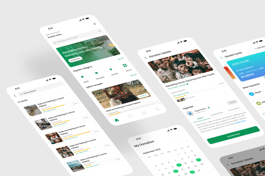绿色清新风格捐赠应用APP UI KIT