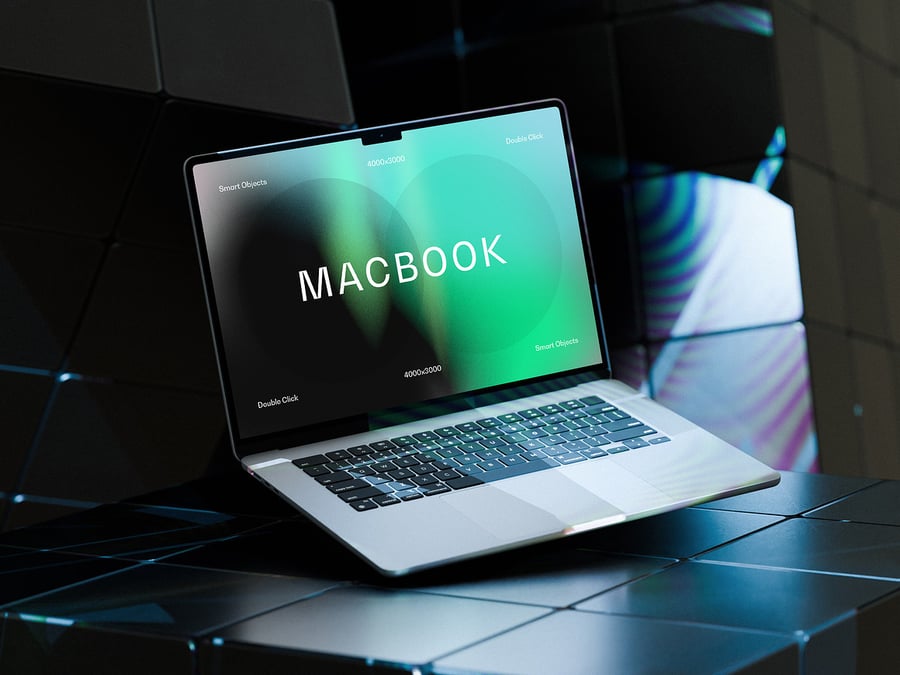 霓虹灯 Macbook Air 电脑PSD样机素材包