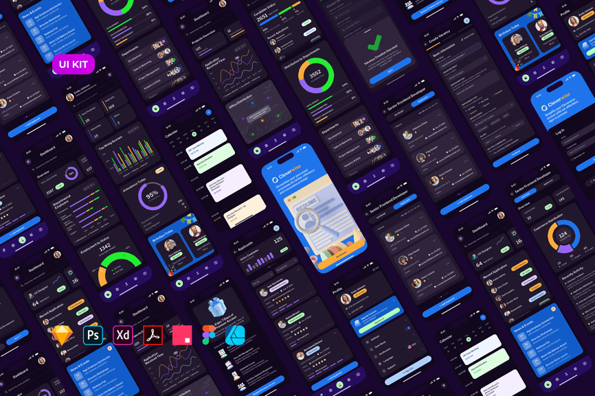 深紫色人力资源管理应用APP UI KIT素材包