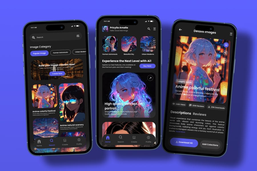 人工智能图像生成器移动应用APP UI界面素材包