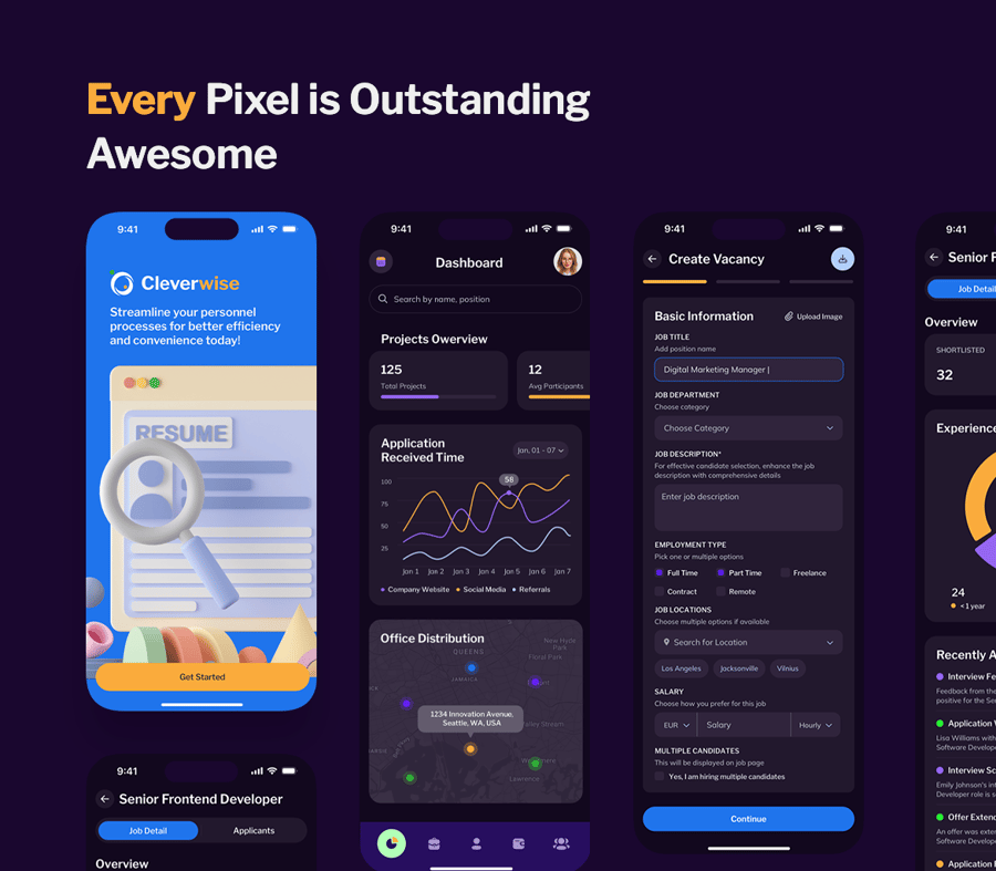 深紫色人力资源管理应用APP UI KIT素材包