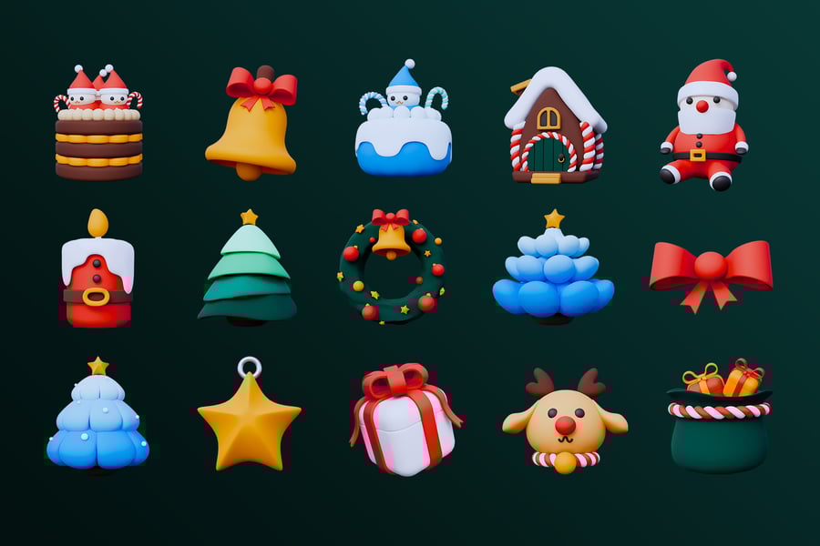 可爱有趣的圣诞快乐元素3D图标模型素材包