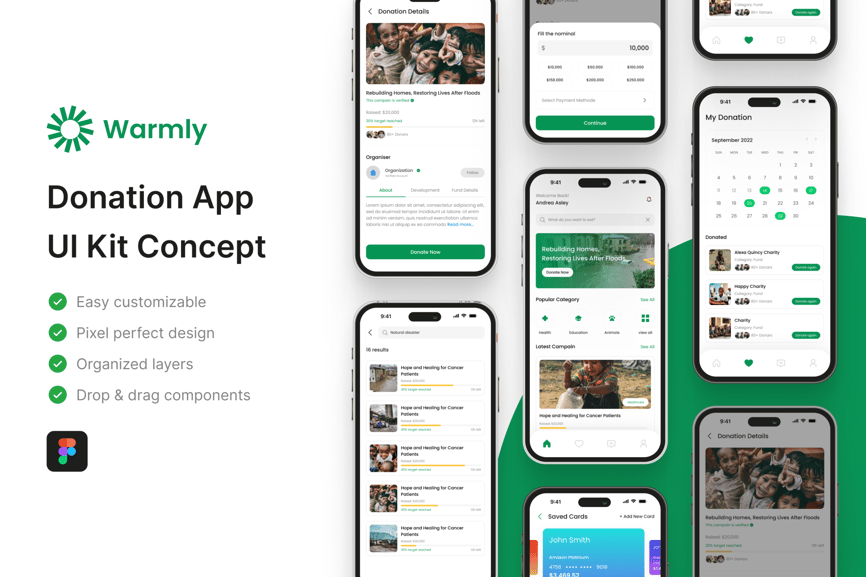 绿色清新风格捐赠应用APP UI KIT