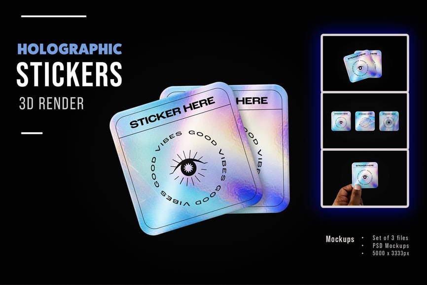 全息风格方形PSD贴纸素材包